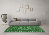 Machine Washable Geometric Emerald Green Traditional Rug, wshtr830emgrn