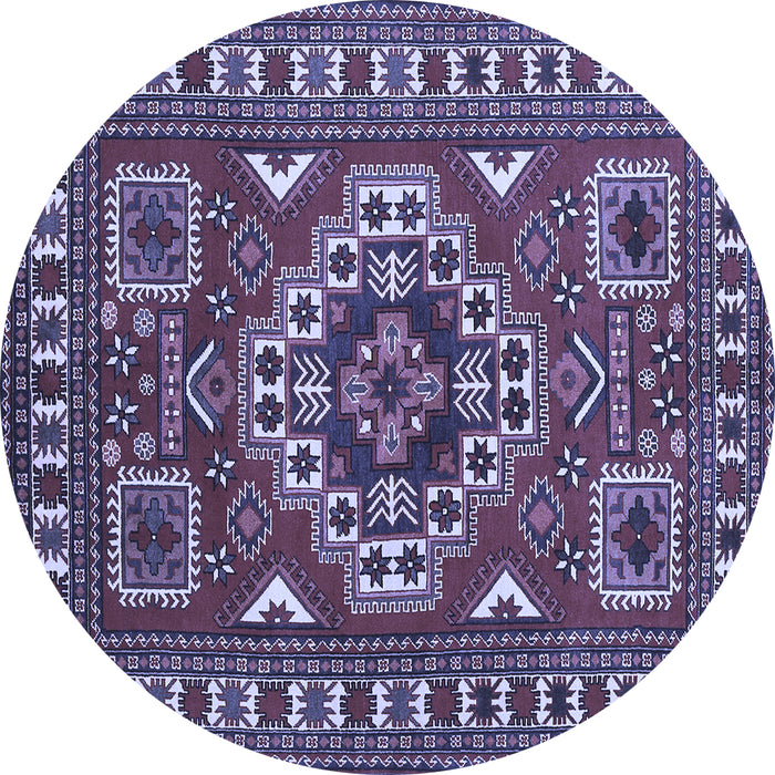 Round Machine Washable Geometric Blue Traditional Rug, wshtr830blu