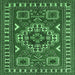 Square Geometric Emerald Green Traditional Rug, tr830emgrn