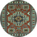 Round Geometric Light Blue Traditional Rug, tr830lblu