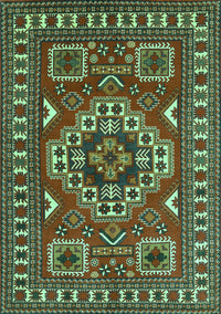 Geometric Turquoise Traditional Rug, tr830turq