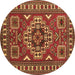 Round Machine Washable Geometric Brown Traditional Rug, wshtr830brn