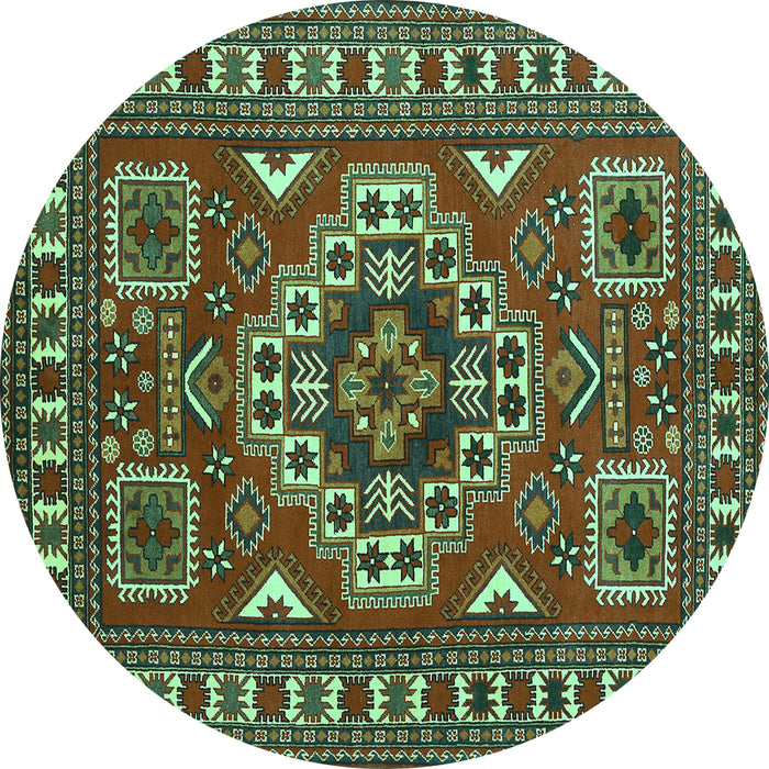 Round Machine Washable Geometric Turquoise Traditional Area Rugs, wshtr830turq