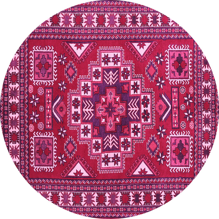 Round Machine Washable Geometric Pink Traditional Rug, wshtr830pnk