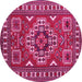 Round Machine Washable Geometric Pink Traditional Rug, wshtr830pnk