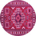 Round Geometric Pink Traditional Rug, tr830pnk