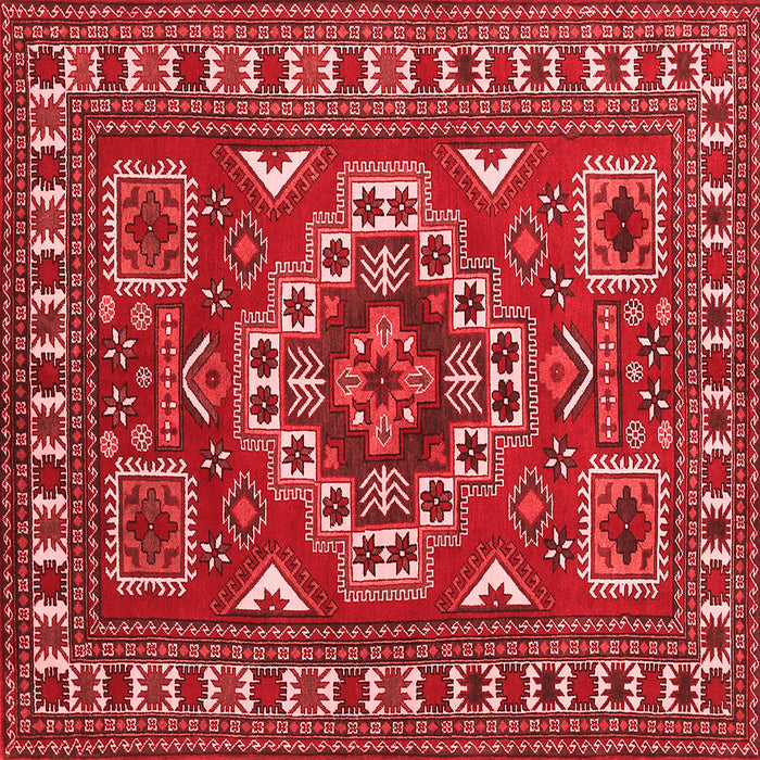 Machine Washable Geometric Red Traditional Rug, wshtr830red