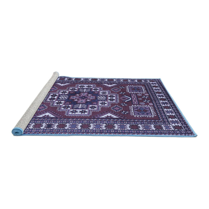 Sideview of Machine Washable Geometric Blue Traditional Rug, wshtr830blu