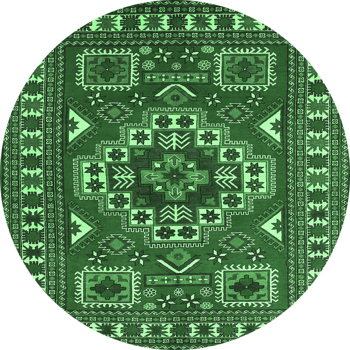 Round Machine Washable Geometric Emerald Green Traditional Area Rugs, wshtr830emgrn
