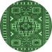 Round Machine Washable Geometric Emerald Green Traditional Area Rugs, wshtr830emgrn