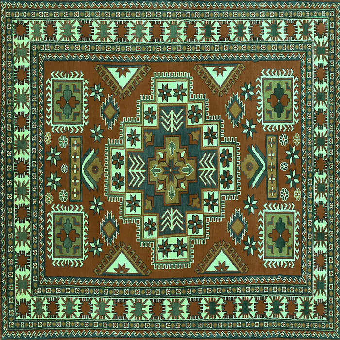 Square Machine Washable Geometric Turquoise Traditional Area Rugs, wshtr830turq
