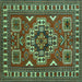 Square Machine Washable Geometric Turquoise Traditional Area Rugs, wshtr830turq