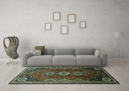 Machine Washable Persian Turquoise Traditional Area Rugs in a Living Room,, wshtr831turq