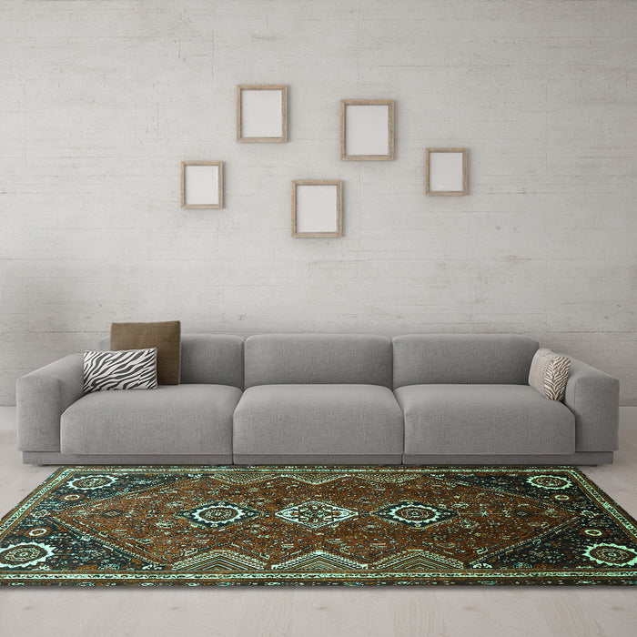 Machine Washable Persian Turquoise Traditional Area Rugs in a Living Room,, wshtr831turq