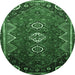 Round Machine Washable Persian Emerald Green Traditional Area Rugs, wshtr831emgrn