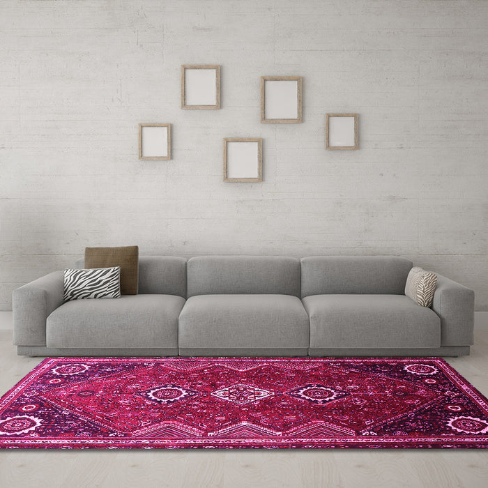 Machine Washable Persian Pink Traditional Rug in a Living Room, wshtr831pnk