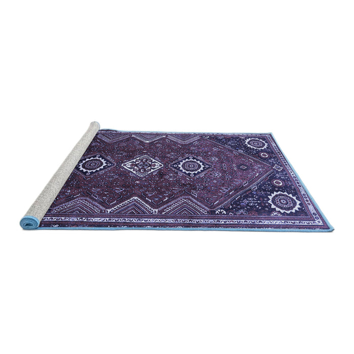 Sideview of Machine Washable Persian Blue Traditional Rug, wshtr831blu