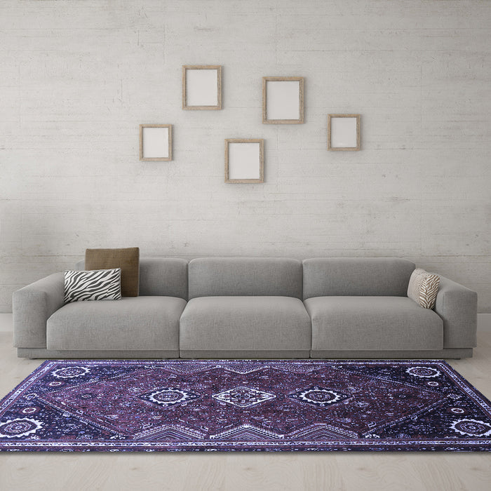 Machine Washable Persian Blue Traditional Rug in a Living Room, wshtr831blu
