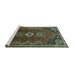 Sideview of Machine Washable Persian Turquoise Traditional Area Rugs, wshtr831turq
