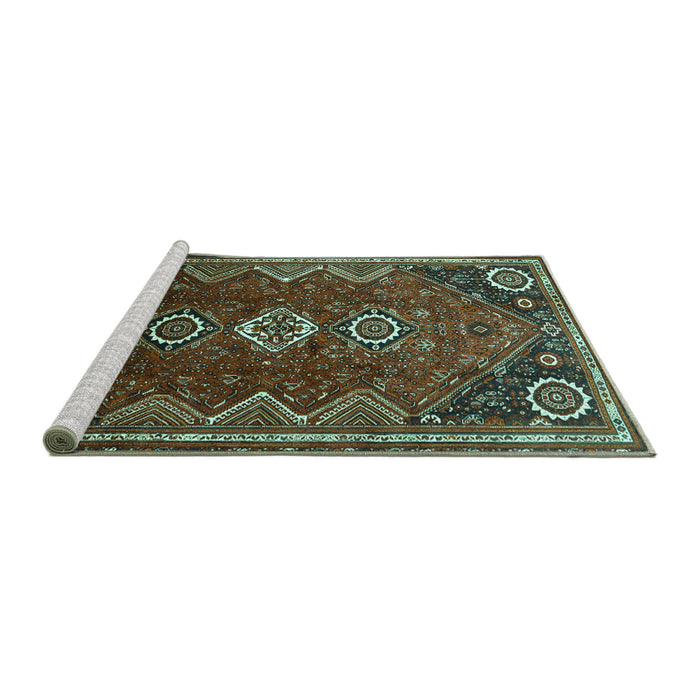 Sideview of Machine Washable Persian Turquoise Traditional Area Rugs, wshtr831turq