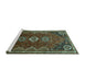 Sideview of Machine Washable Persian Turquoise Traditional Area Rugs, wshtr831turq