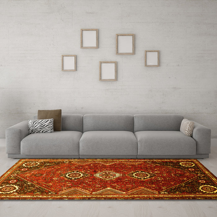 Machine Washable Persian Yellow Traditional Rug in a Living Room, wshtr831yw
