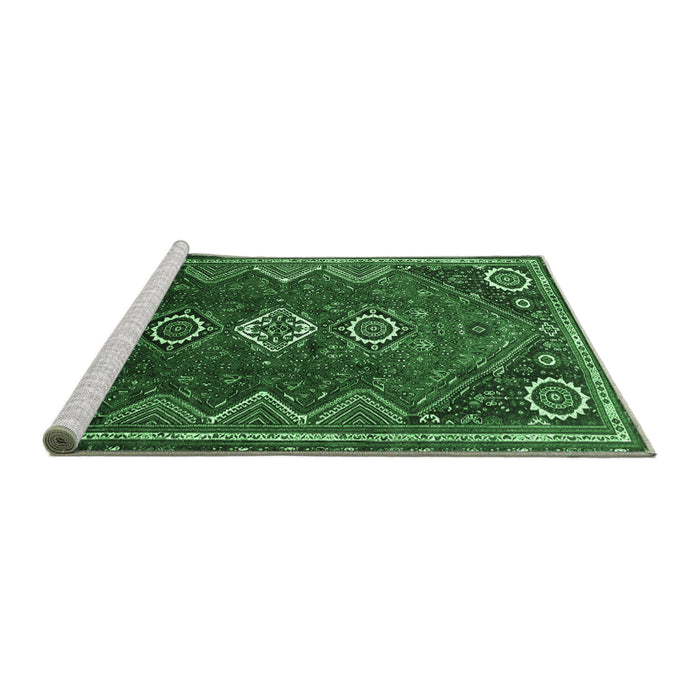 Sideview of Machine Washable Persian Emerald Green Traditional Area Rugs, wshtr831emgrn