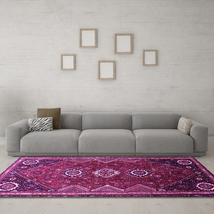 Machine Washable Persian Purple Traditional Area Rugs in a Living Room, wshtr831pur
