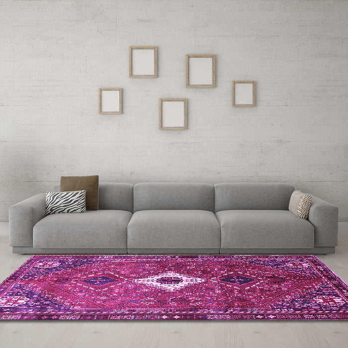 Machine Washable Persian Purple Traditional Area Rugs in a Living Room, wshtr832pur