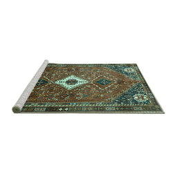 Sideview of Machine Washable Persian Turquoise Traditional Area Rugs, wshtr832turq
