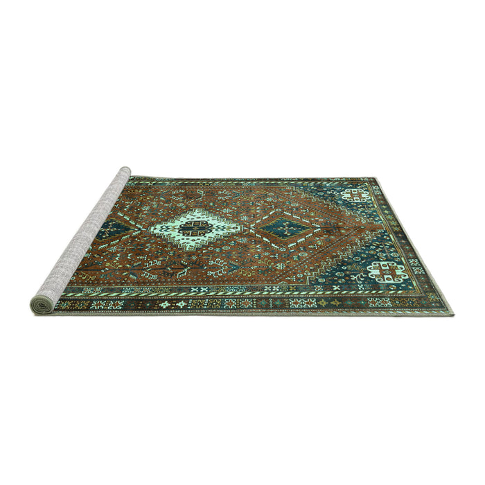 Sideview of Machine Washable Persian Turquoise Traditional Area Rugs, wshtr832turq