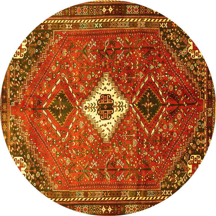 Round Machine Washable Persian Yellow Traditional Rug, wshtr832yw
