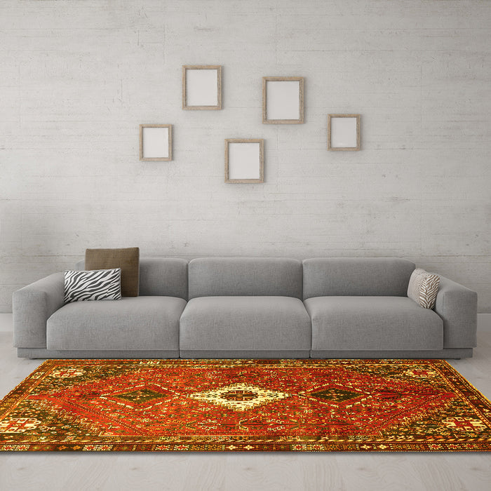 Machine Washable Persian Yellow Traditional Rug in a Living Room, wshtr832yw