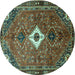 Round Persian Turquoise Traditional Rug, tr832turq