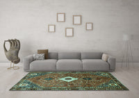 Machine Washable Persian Turquoise Traditional Rug, wshtr832turq