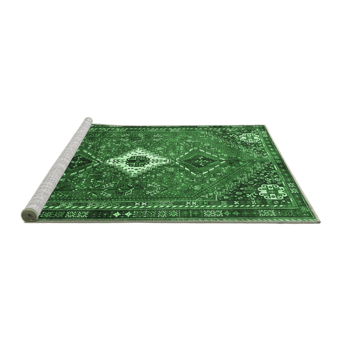 Sideview of Machine Washable Persian Emerald Green Traditional Area Rugs, wshtr832emgrn