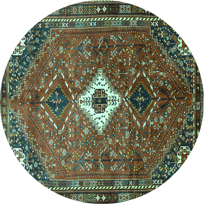 Round Machine Washable Persian Turquoise Traditional Area Rugs, wshtr832turq