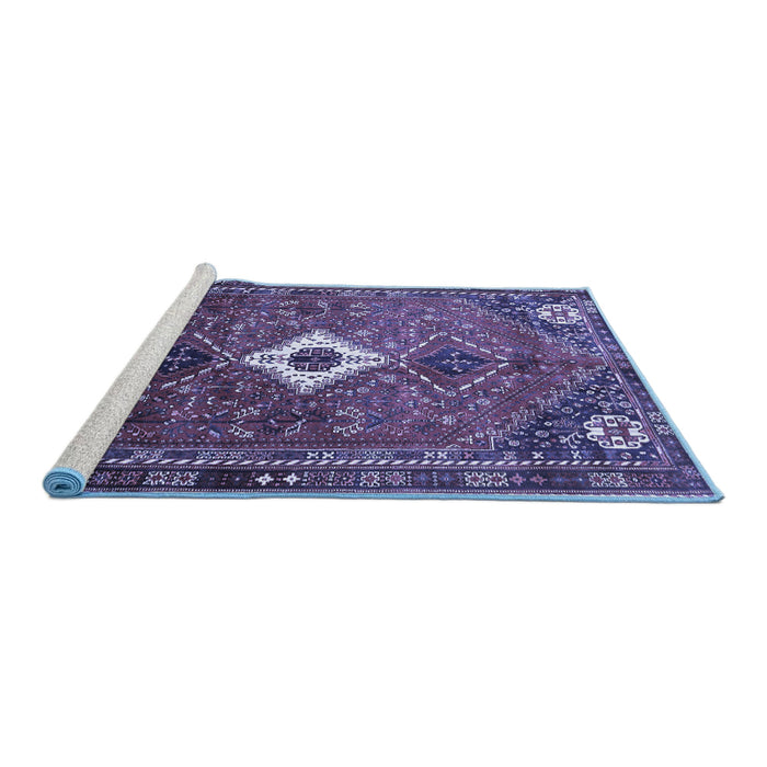 Sideview of Machine Washable Persian Blue Traditional Rug, wshtr832blu