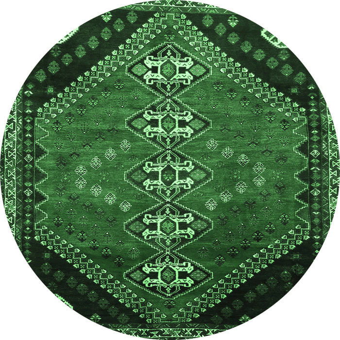 Round Machine Washable Persian Emerald Green Traditional Area Rugs, wshtr833emgrn