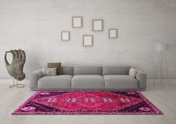 Machine Washable Persian Pink Traditional Rug in a Living Room, wshtr833pnk