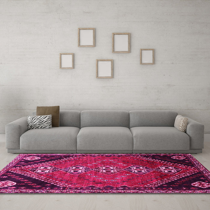 Machine Washable Persian Pink Traditional Rug in a Living Room, wshtr833pnk