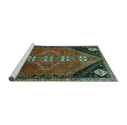 Sideview of Machine Washable Persian Turquoise Traditional Area Rugs, wshtr833turq