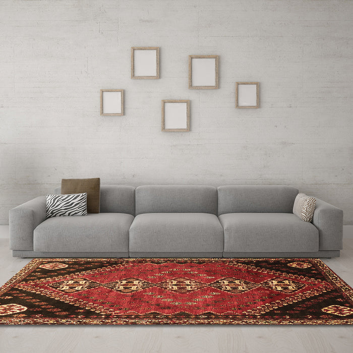 Machine Washable Persian Brown Traditional Rug in a Living Room,, wshtr833brn