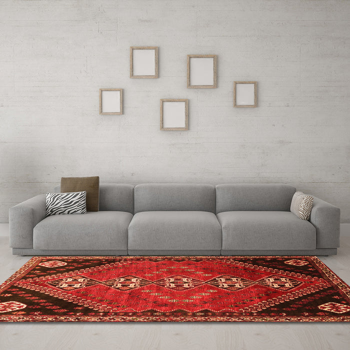 Machine Washable Persian Orange Traditional Area Rugs in a Living Room, wshtr833org