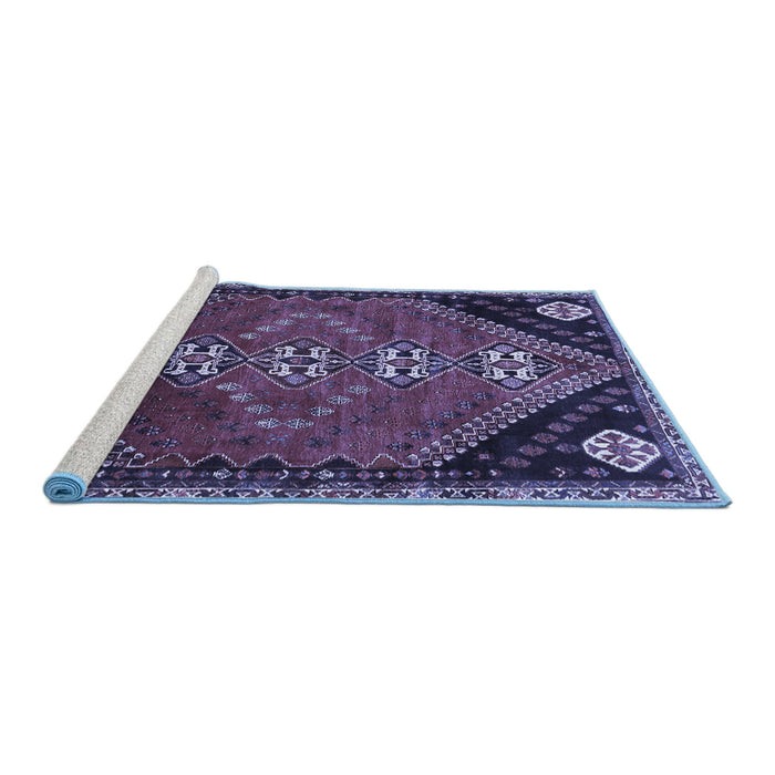 Sideview of Machine Washable Persian Blue Traditional Rug, wshtr833blu