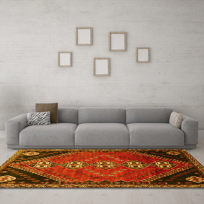 Machine Washable Persian Yellow Traditional Rug in a Living Room, wshtr833yw