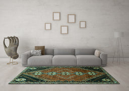 Machine Washable Persian Turquoise Traditional Area Rugs in a Living Room,, wshtr833turq