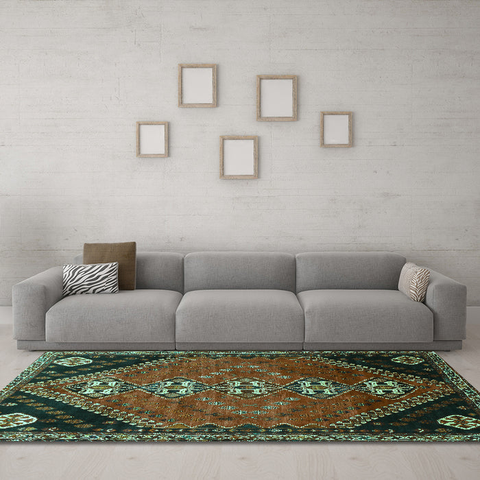 Machine Washable Persian Turquoise Traditional Area Rugs in a Living Room,, wshtr833turq