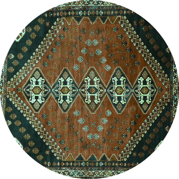 Round Machine Washable Persian Turquoise Traditional Area Rugs, wshtr833turq