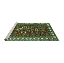 Sideview of Machine Washable Persian Turquoise Traditional Area Rugs, wshtr834turq